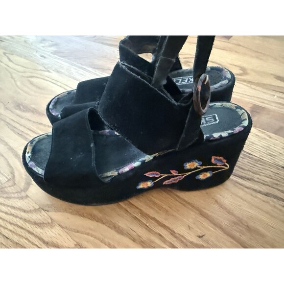 Vtg Y2K Skechers Black Chunky Platform Embroidered Floral Sandals Size 90s Sz 8 - Picture 6 of 6
